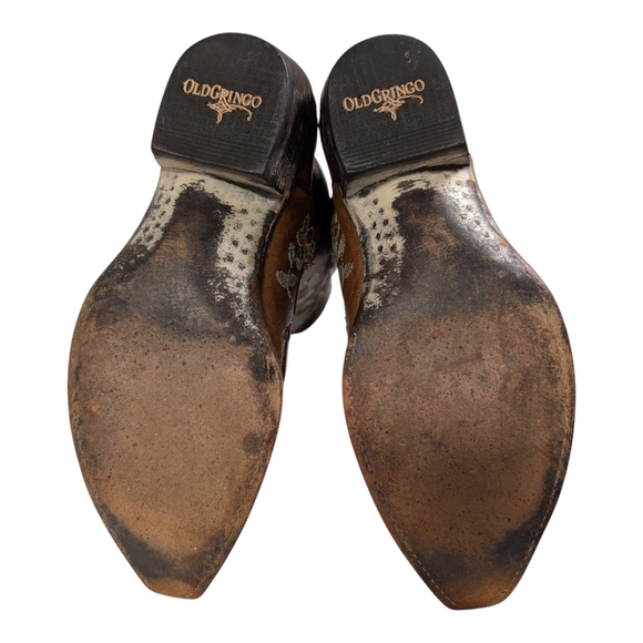 Old Gringo Bonnie Floral Embroidered Cowboy Boots Brown Distressed - Picture 14 of 16